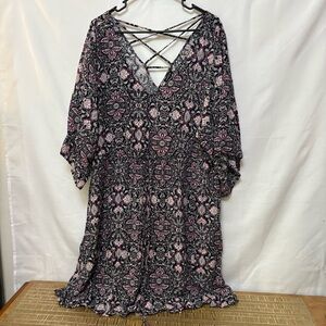 Torrid Crisscross Back‎ Boho Midi Dress Size 3 Purple Medallion Print